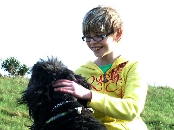 Petting our goldendoodle