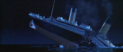 Titanic breaking in half