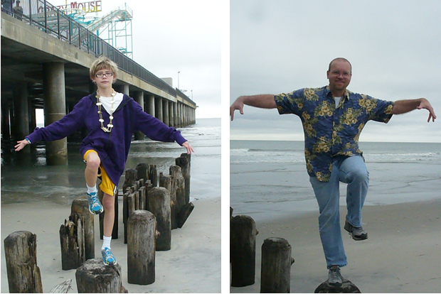 Re-enacting The Karate Kid on the beach