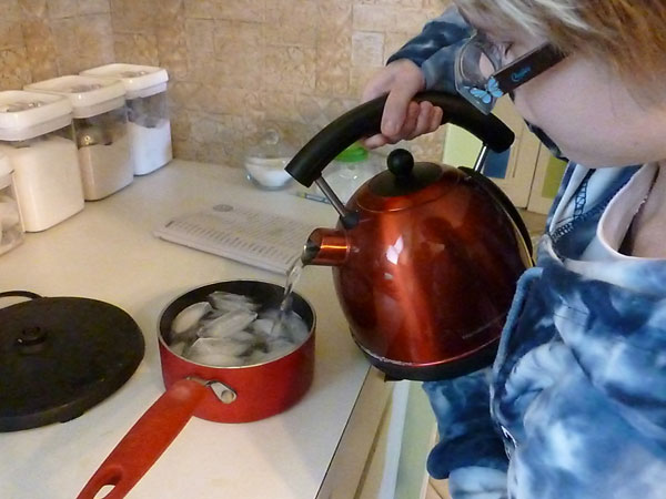 Experimenting with boiling water and ice cubes