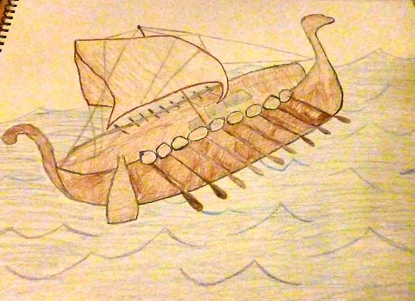 Drawing of a viking ship