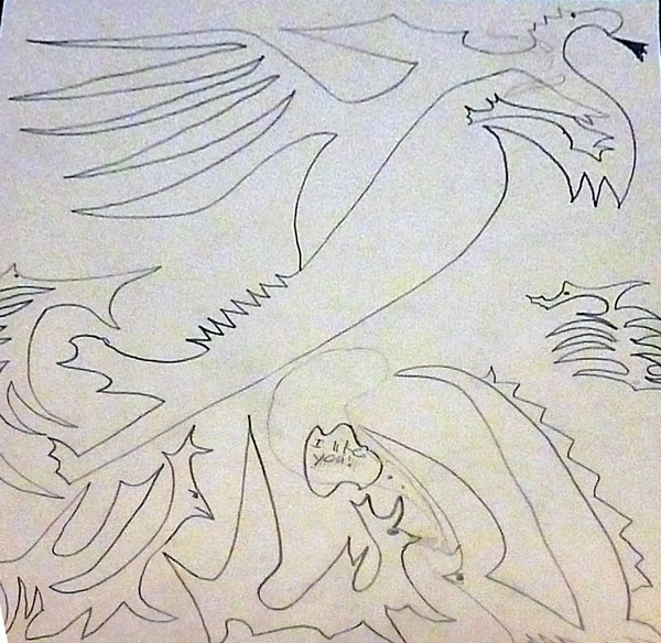 Line drawing of a dragon