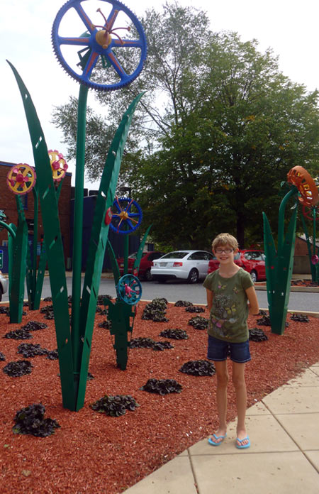 At Foundry Park in York, PA, which has recycled metal flower sculptures