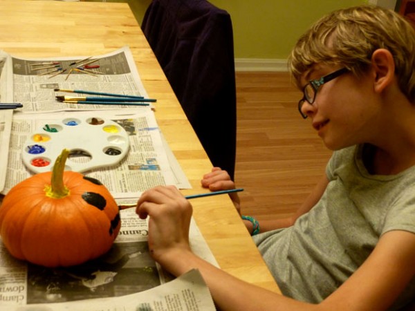 Painting pumpkins as a homeschool art project