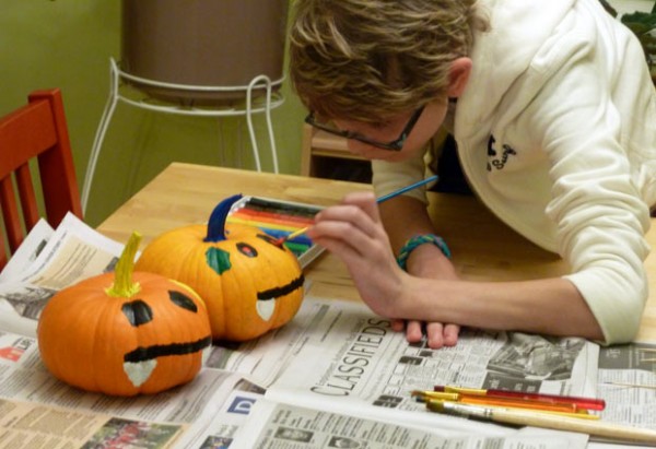 Painting pumpkins as a homeschool art project