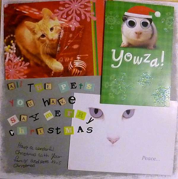 Christmas collage made from recycled cards, pet themed