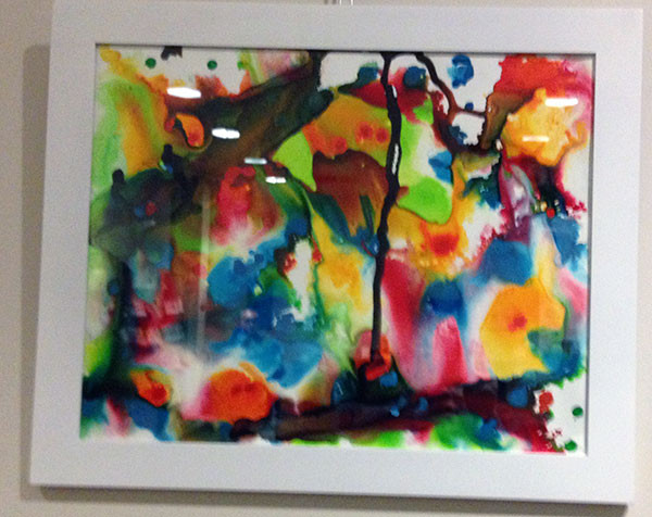 Another super-cool thing this month was going to the opening of this quarter's art exhibit at the main library in our county, where Ashar has this work, "Random Fun," on display, as well as another, and I have a few too.