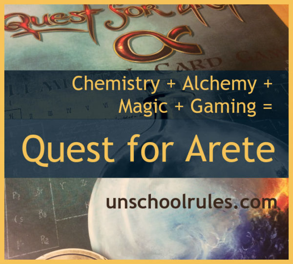 Quest for Arete is a great game that combines chemistry, alchemy, magic and gaming into homeschool fun.