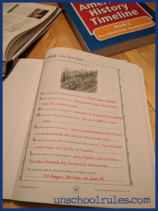 Unschool Rules review of Sunflower Education's The Giant American History Timeline: A great, creative walk through history that works for relaxed homeschoolers!
